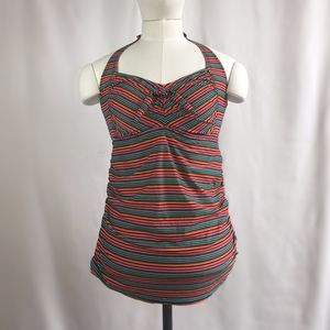 Maternity Multi-color Striped Swim Top Size M